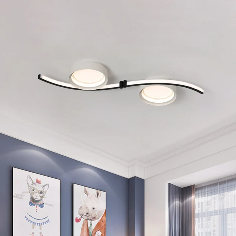 Eenvoudige inbouwarmatuur met dubbele trommel, acryl LED-slaapkamer zwart en wit met golvend lineair ontwerp, warm/wit zwak