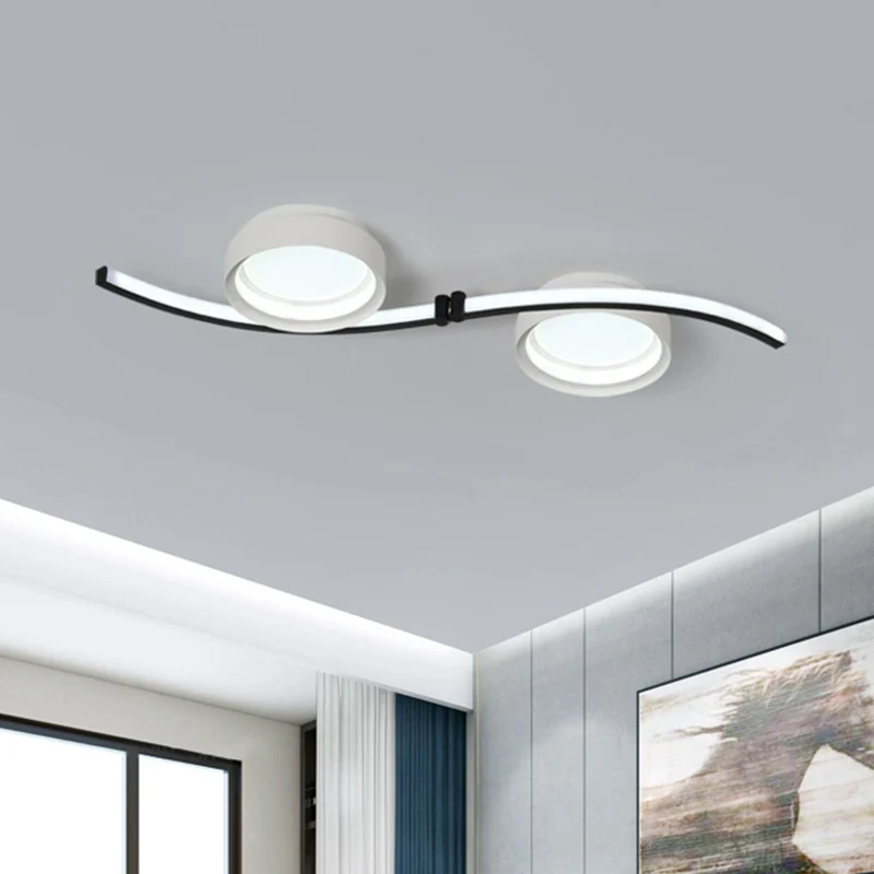 Eenvoudige inbouwarmatuur met dubbele trommel, acryl LED-slaapkamer zwart en wit met golvend lineair ontwerp, warm/wit zacht