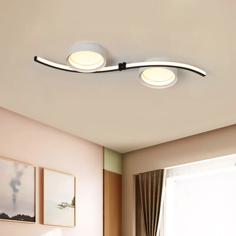 Eenvoudige inbouwarmatuur met dubbele trommel, acryl LED-slaapkamer zwart en wit met golvend lineair ontwerp, warm/wit zacht