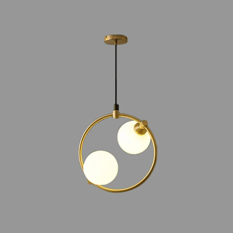 Eenvoudige stijl bolvormige kroonluchter opaalglas eetkamer plafondlamp met 2 lampen en ringdeco goud