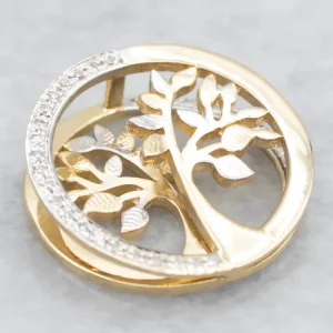 Eigentijds Two Tone Gold Diamond Tree Slide Pendant