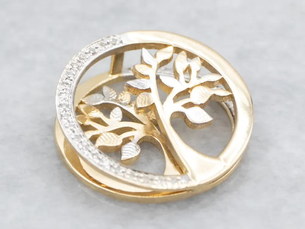 Eigentijds Two Tone Gold Diamond Tree Slide Pendant