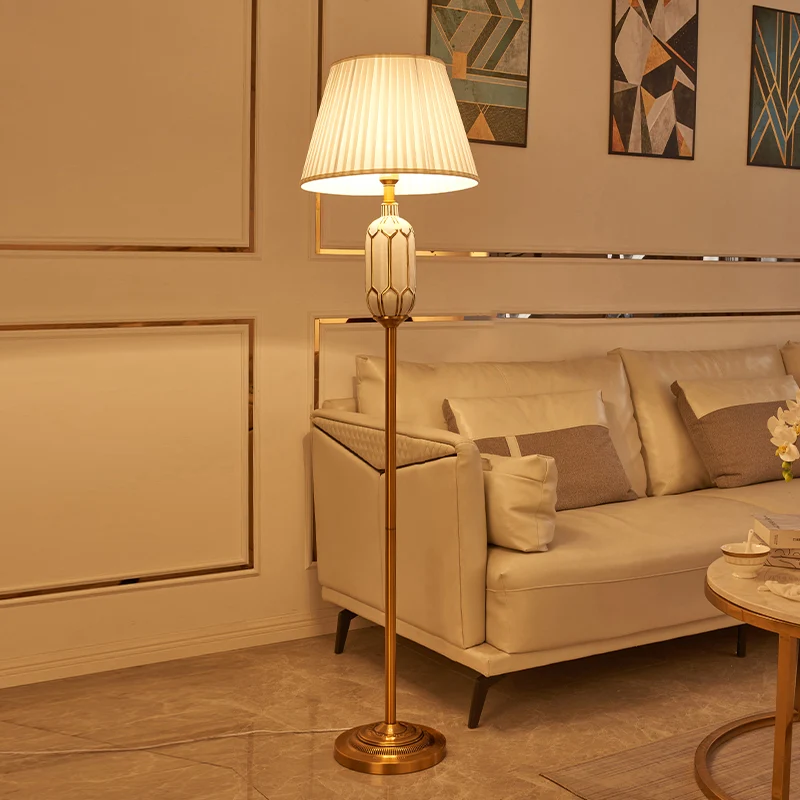 Empire Shade Woonkamer Vloerlamp Geplooide Stof Enkele Moderne Vloerstaande Zacht