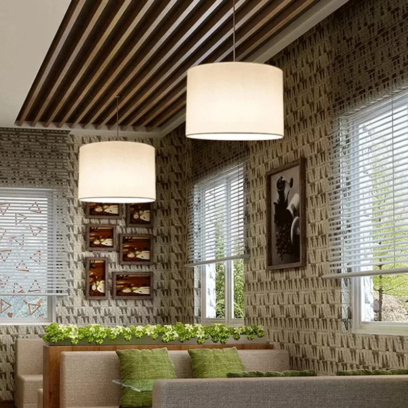 Enkele plafondlamp Antiekstijl Drum Shade Stof Hangende hanglamp voor restaurant