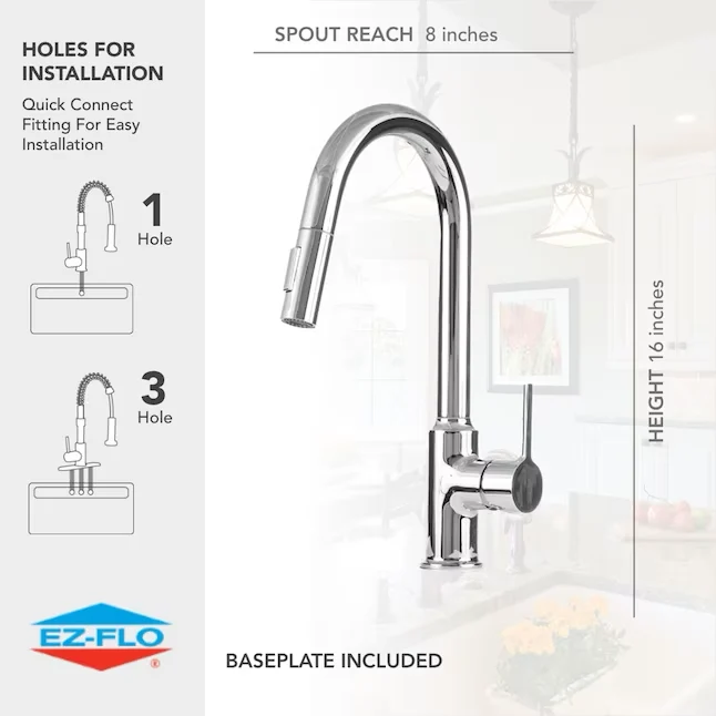 EZ-FLO Metro Chrome Solo Handle Pull-down Kitchen Faucet Deck Plate