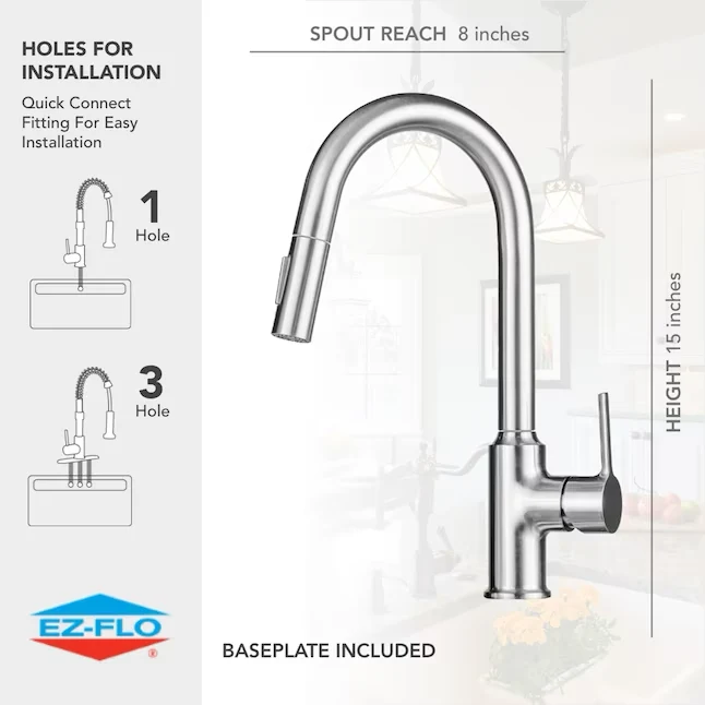 EZ-FLO Metro Strookglans Nickel Single Handle Pull-down Kitchen Faucet Deck Plate