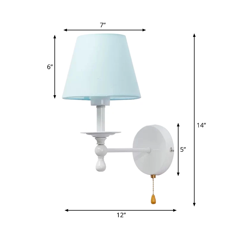 Fabric Tapered Shade Wall Light Pull Chain Dining Room One Light Modern Sconce Light Blauw Blue
