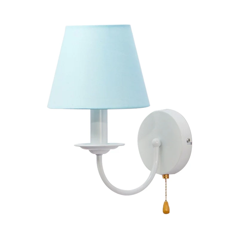 Fabric Tapered Shade Wall Light Pull Chain Dining Room One Light Modern Sconce Light Blauw Blue