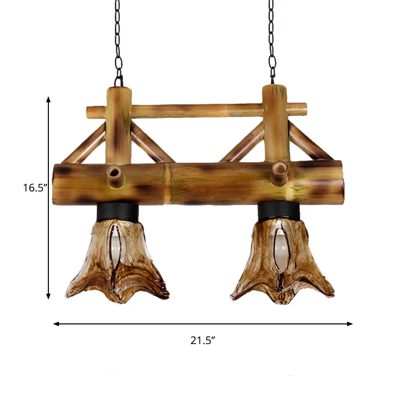 Flared Pendant Light Bamboevezel Lodge 2 Heads Island Lighting Amber Glass Shade Amber