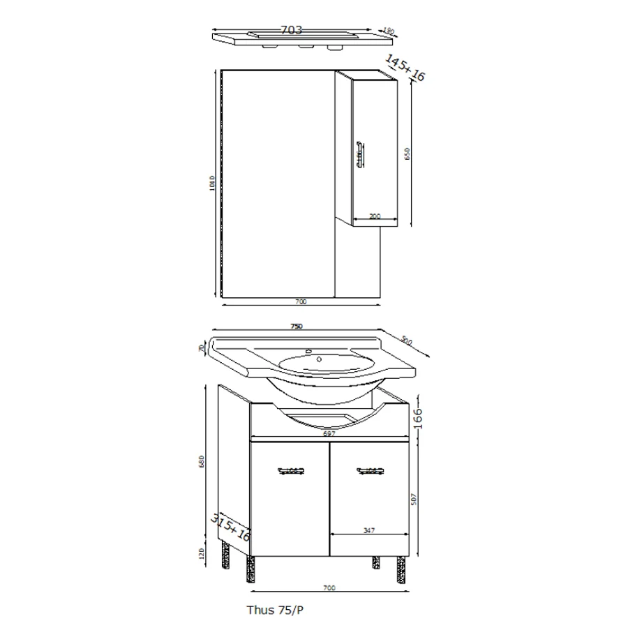 Floor-standing bathroom cabinet two doors, sink, mirror, and wall cabinet model Jour laminated grijs larch finish