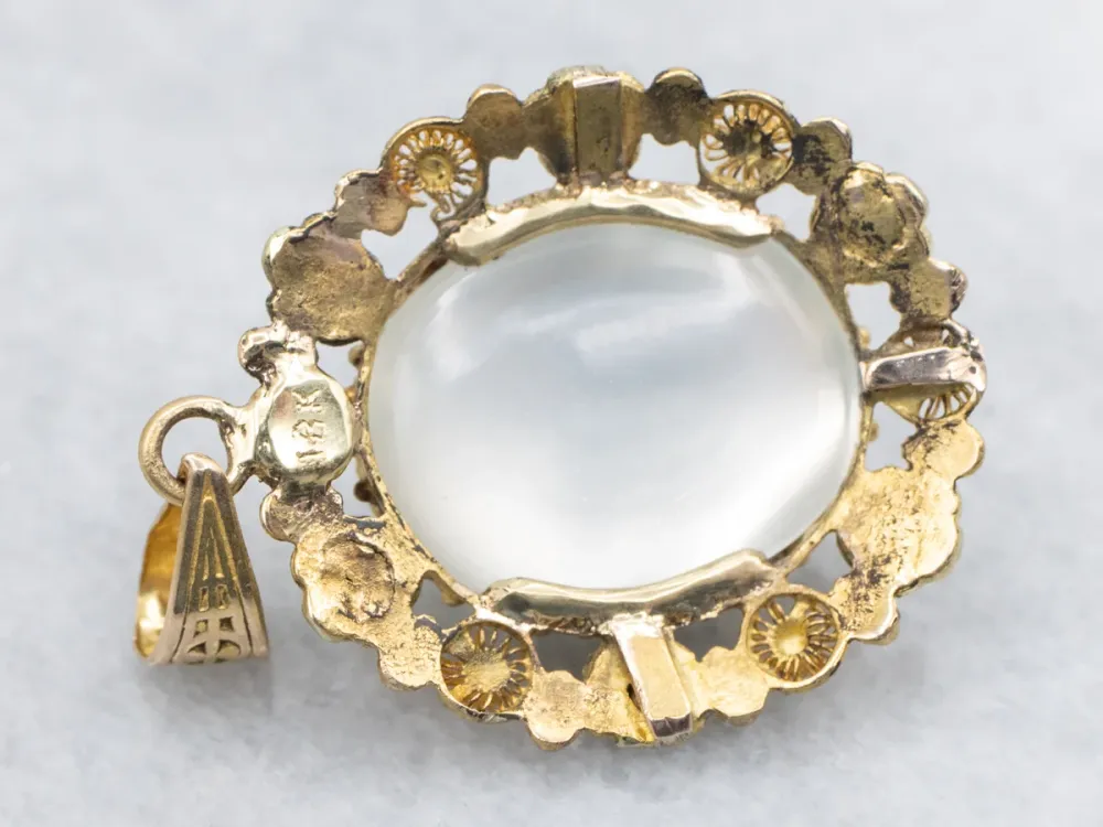 Floral Two Tone Goud Moonstone Pendant