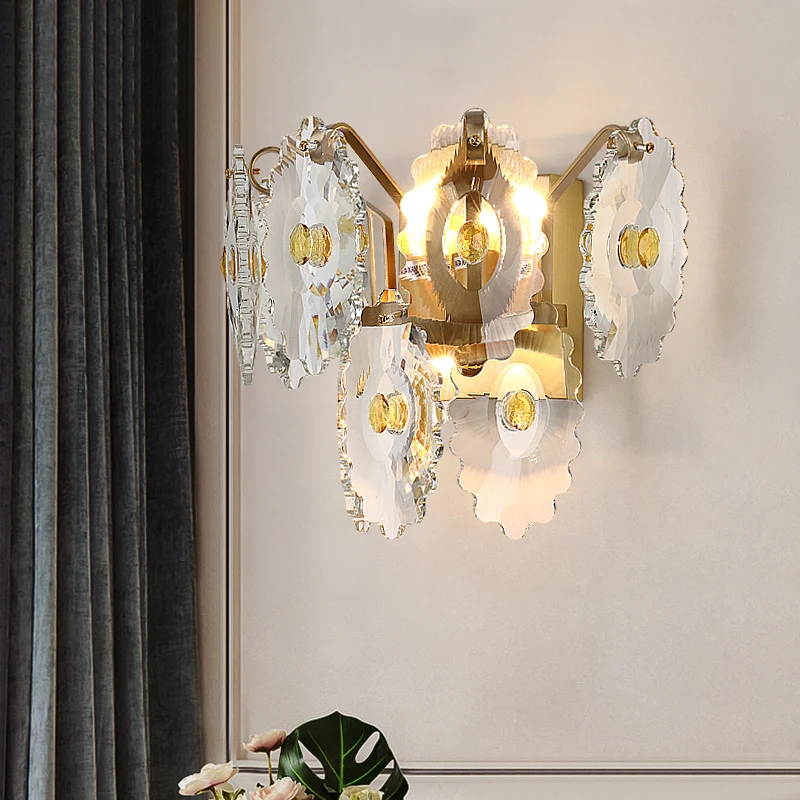 Gear Glashelder Crystal Wall Mounted Light Postmodern 2 Lights Sconce Light Green/Gold Gem Gold