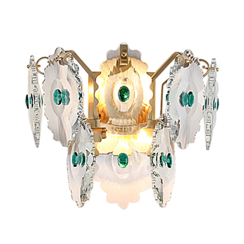 Gear Glashelder Crystal Wall Mounted Light Postmodern 2 Lights Sconce Light Green/Gold Gem Gold