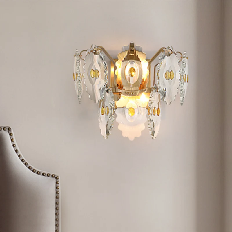 Gear Helder Crystal Wall Mounted Light Postmodern 2 Lights Sconce Light Green/Gold Gem Gold