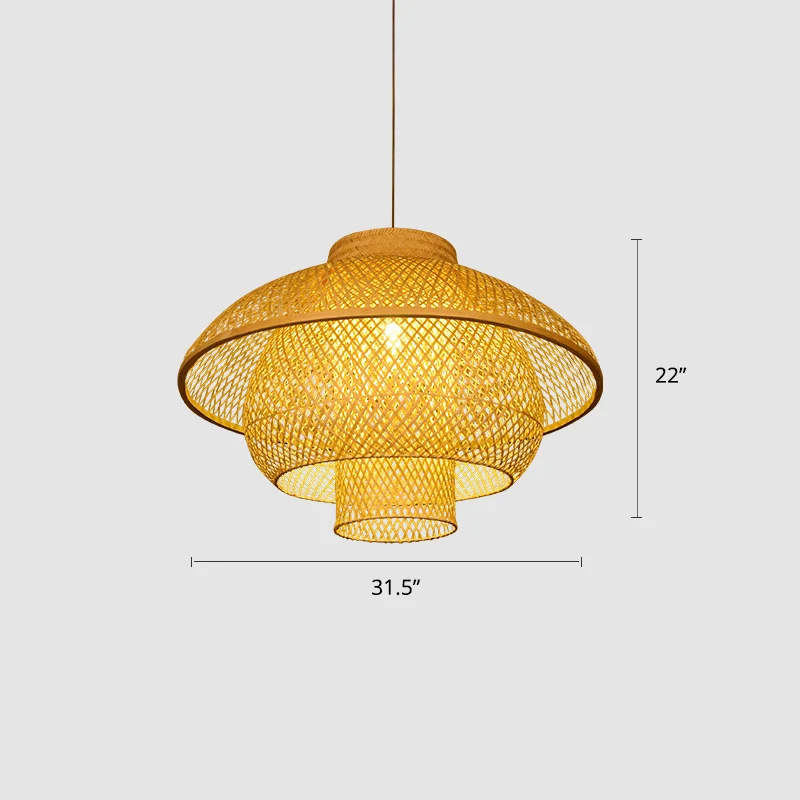Gelaagde bamboe hanglamp Eenvoud 1-lichts houten hanglamp voor restaurant
