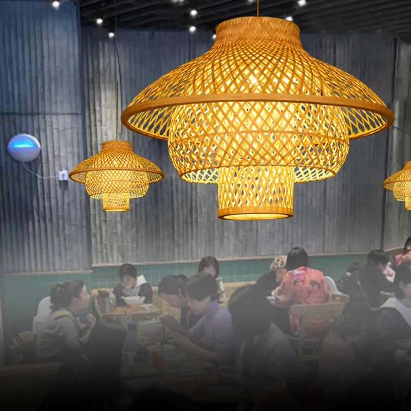 Gelaagde bamboe hanglamp Eenvoud 1-lichts houten hanglamp voor restaurant