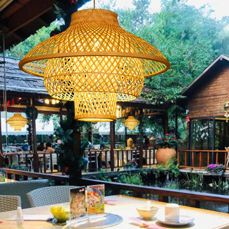 Gelaagde bamboe hanglamp Eenvoud 1-lichts houten hanglamp voor restaurant