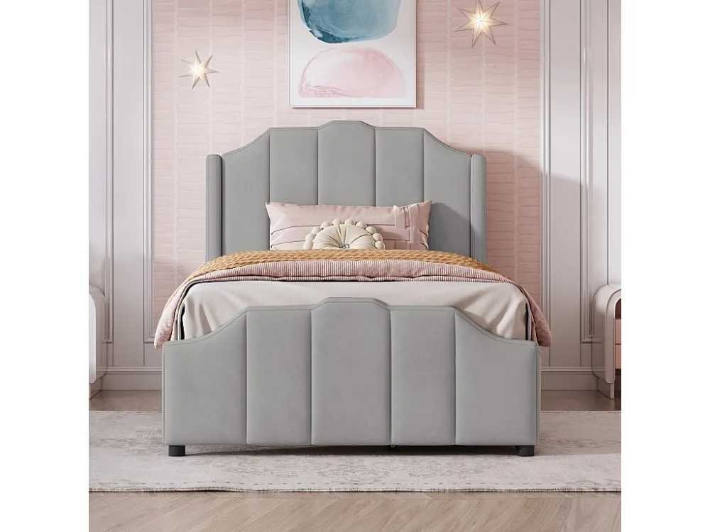 Gestoffeerd eenpersoonsbed 90x200cm - fluwelen stof - 2 lades - Grijs