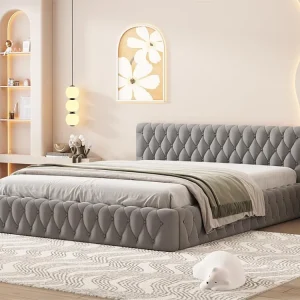 Gestoffeerd tweepersoonsbed 140x200cm - fluwelen stof - Grijs