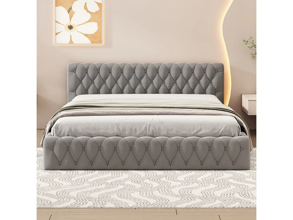 Gestoffeerd tweepersoonsbed 140x200cm - fluwelen stof - Grijs