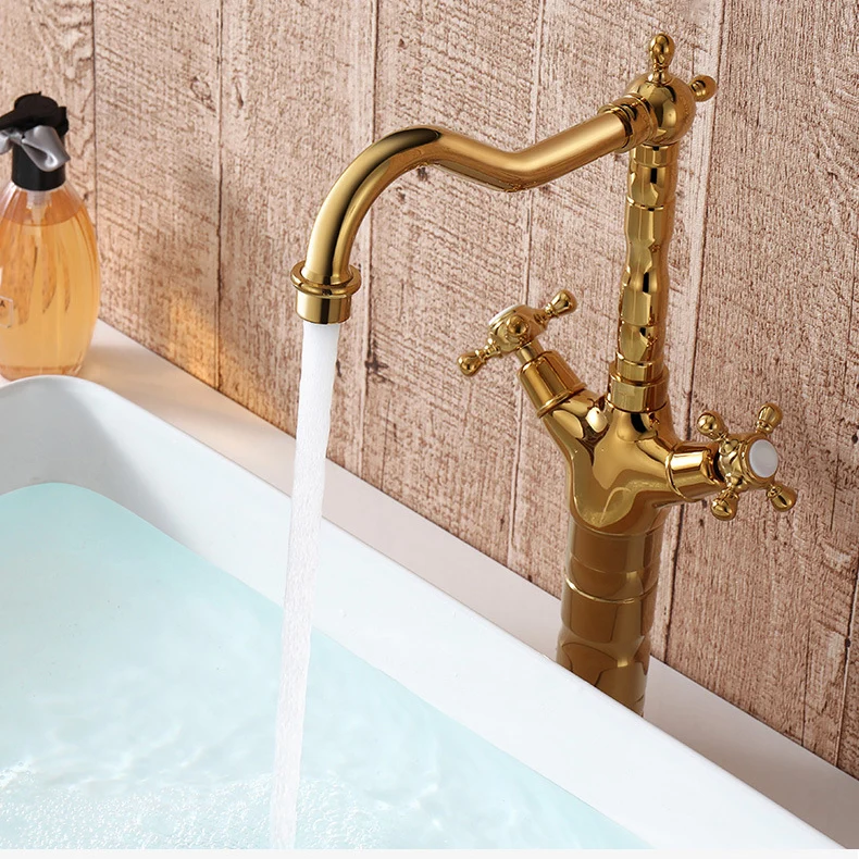 Glam Centerset Faucet Geel koper Cross Handles High-Arc 2 Handles Basin Lavatory Faucet Bronze