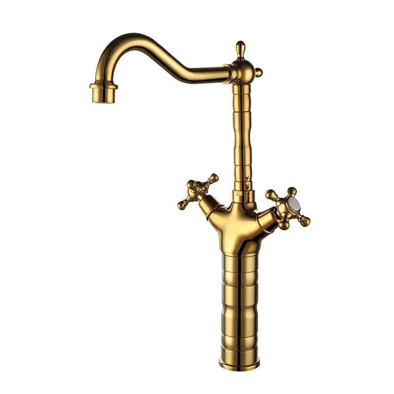 Glam Centerset Faucet Geel koper Cross Handles High-Arc 2 Handles Basin Lavatory Faucet Bronze