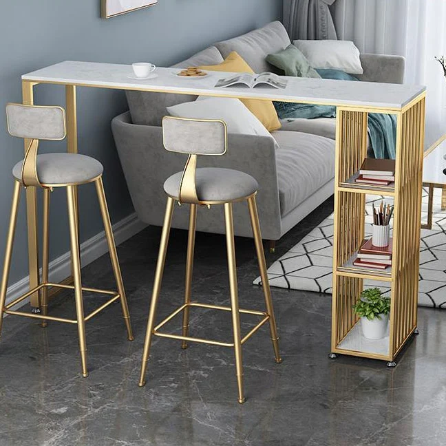 Glam Rectangle Faux Marble Bistro Table Ijzer Double Pedestal Bar Dining Table, Only Table 39