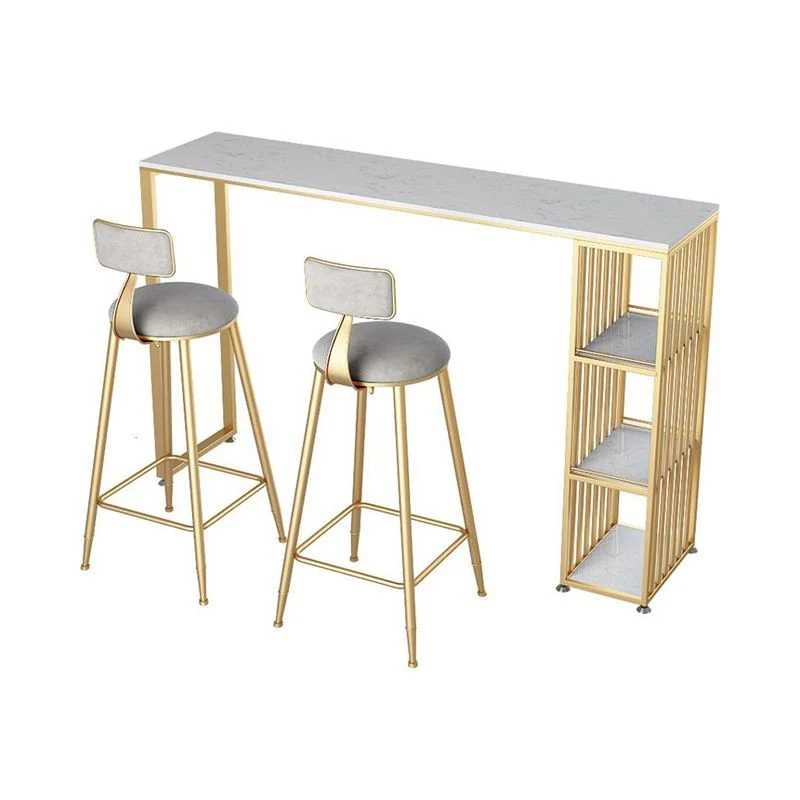 Glam Rectangle Faux Marble Bistro Table Ijzer Double Pedestal Bar Dining Table, Only Table 39