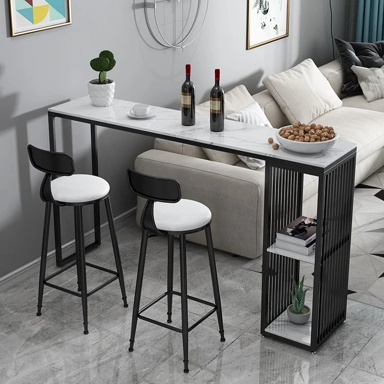 Glam Rectangle Faux Marble Bistro Table Iron Tweevoudig Pedestal Bar Dining Table 2-Shelf 39