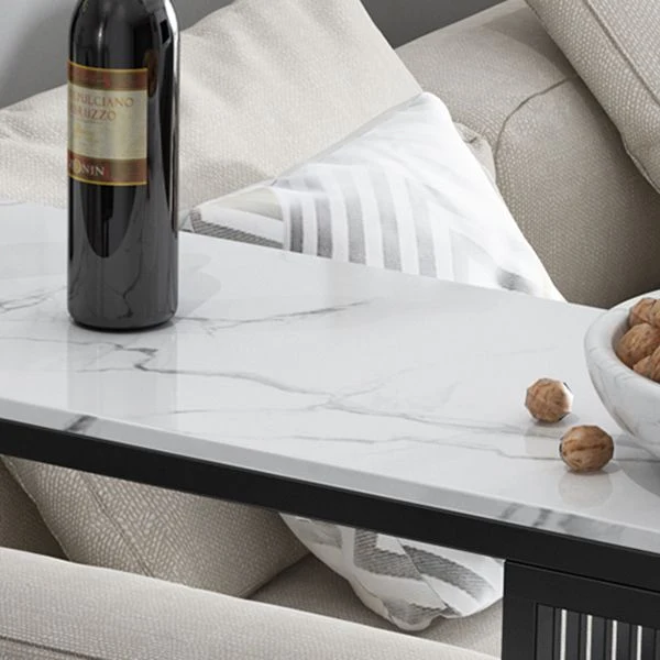 Glam Rectangle Faux Marble Bistro Table Ijzer Double Pedestal Bar Dining Table 2-Shelf 39