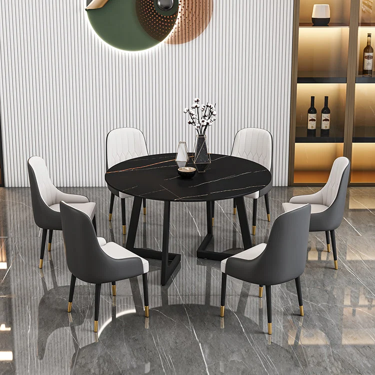 Glam Round Sintered Stone Dining Table Standard Kitchen Dining Table Duo Pedestal Base 31