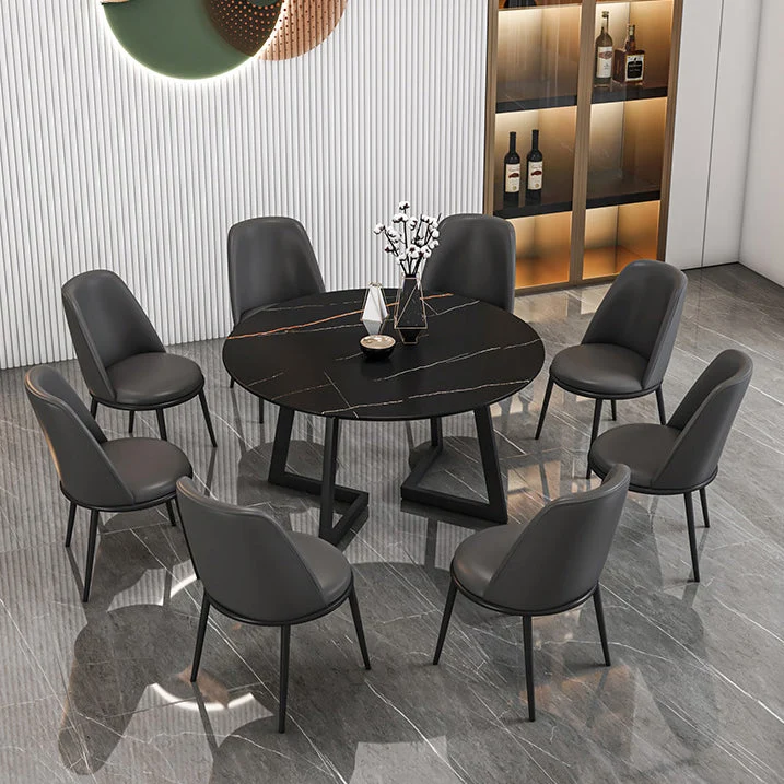 Glam Round Sintered Stone Dining Table Standard Kitchen Dining Table Duo Pedestal Base 31