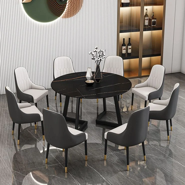 Glam Round Sintered Stone Dining Table Standard Kitchen Dining Table Duo Pedestal Base 31