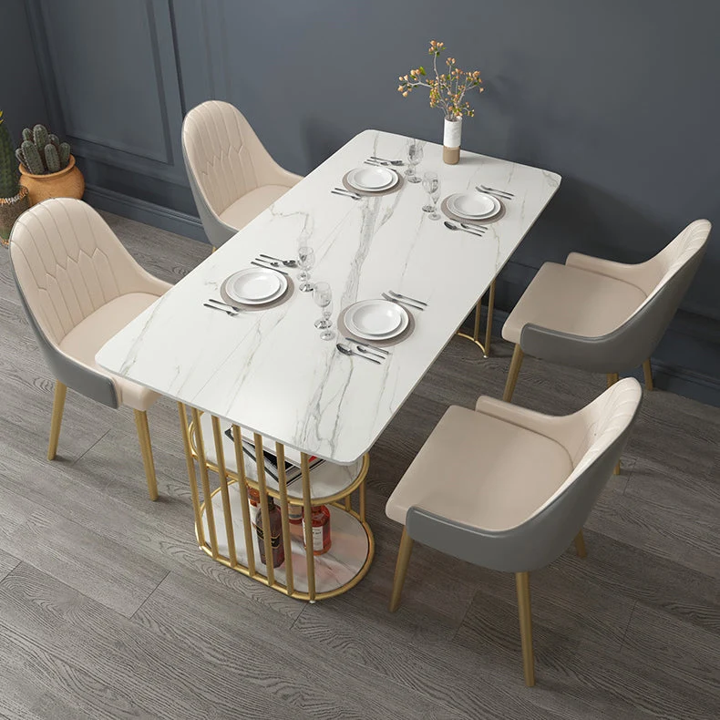 Glam Style Dining Table Metaal Double Gold Pedestal Table Storage 47