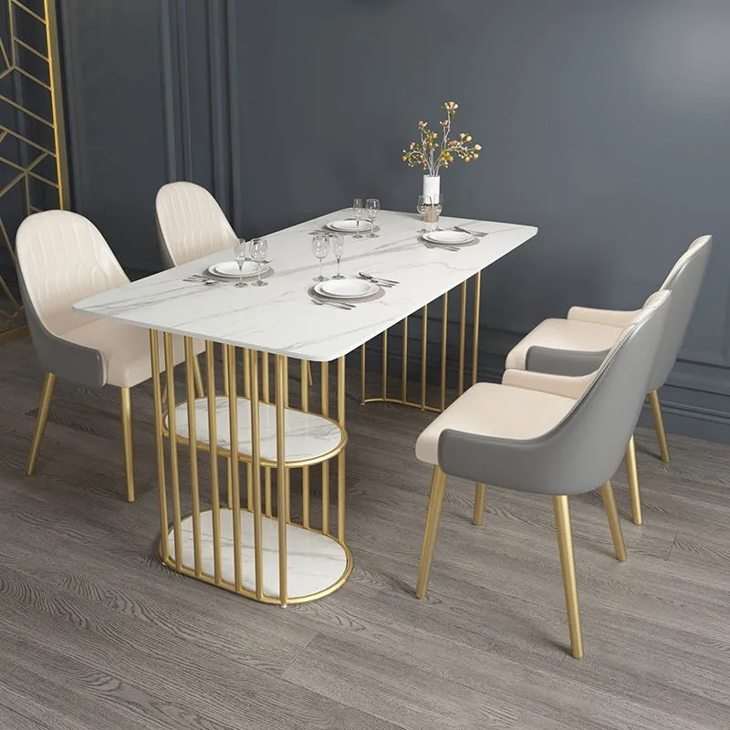 Glam Style Dining Table Metaal Double Gold Pedestal Table Storage 47