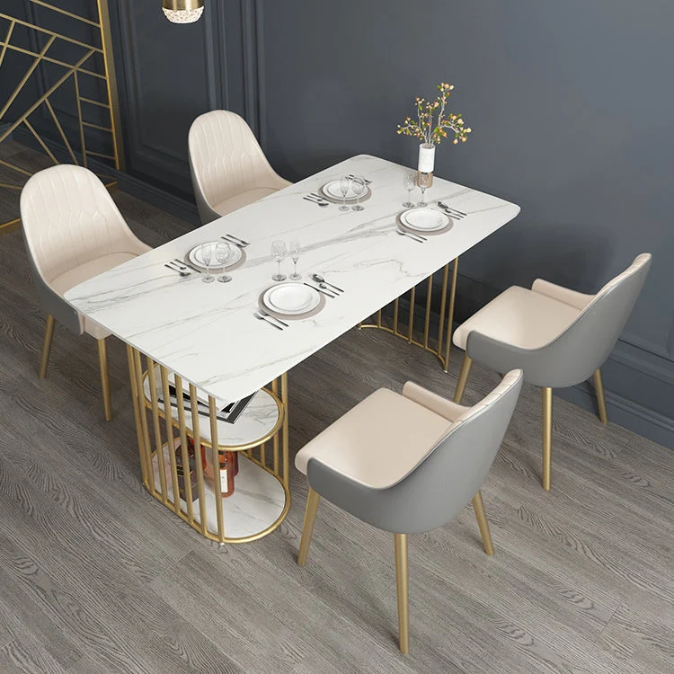 Glam Style Dining Table Metaal Double Gold Pedestal Table Storage 47