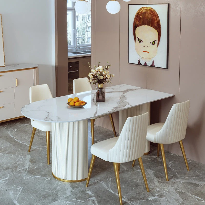 Glam Style Kitchen Sintered Stone Dining Table Freeform Table Tweemaal Pedestal Base 55