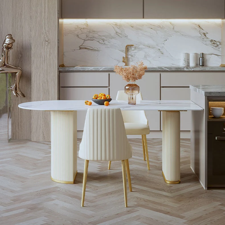Glam Style Kitchen Sintered Stone Dining Table Freeform Table Tweemaal Pedestal Base 55