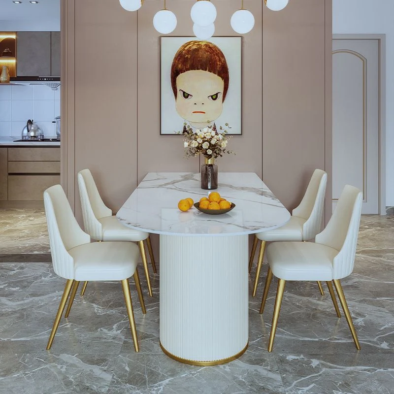 Glam Style Kitchen Sintered Stone Dining Table Freeform Table Tweemaal Pedestal Base 55
