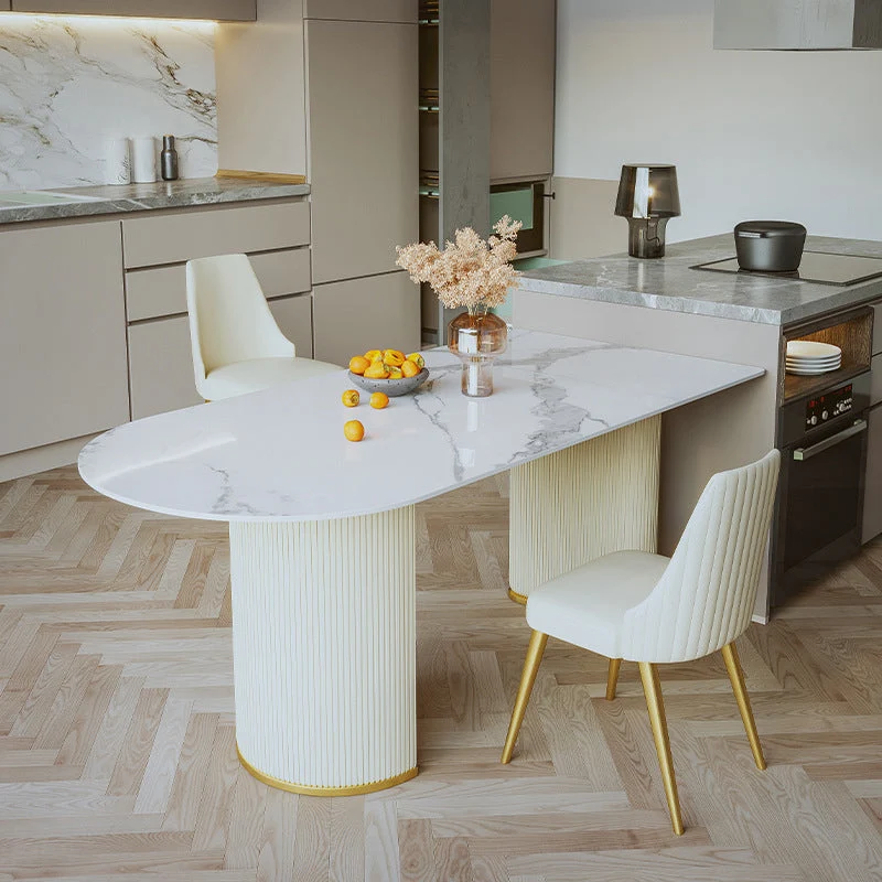 Glam Style Kitchen Sintered Stone Dining Table Freeform Table Tweevoudig Pedestal Base 55