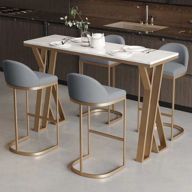 Glam White Marble Bar Dining Table Rectangle Gouden Double Pedestal Bistro Table 39
