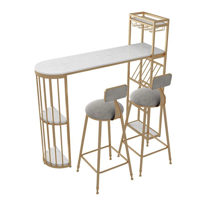 Glam Wine Rack Pub Height Dining Table Tweeling Pedestal Cafe and Break-room Bar Table 47
