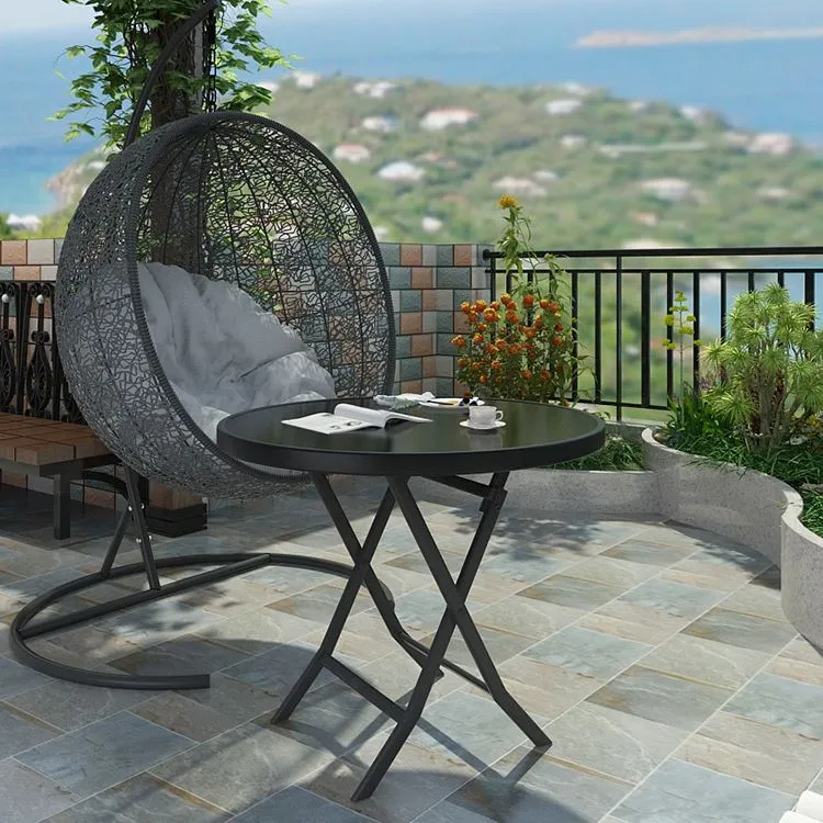 Glaswerk Foldable Dining Table 2 Person Black Metal Base Black