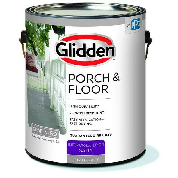 Glidden 3034F Porch & Floor Interior/Exterior Satin Paint (Light Asgrijs, 1-Gallon)