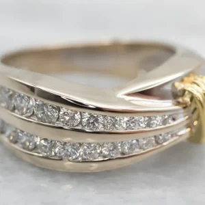 Glittering Two Tone Tweevoudig Row Diamond Wedding Band