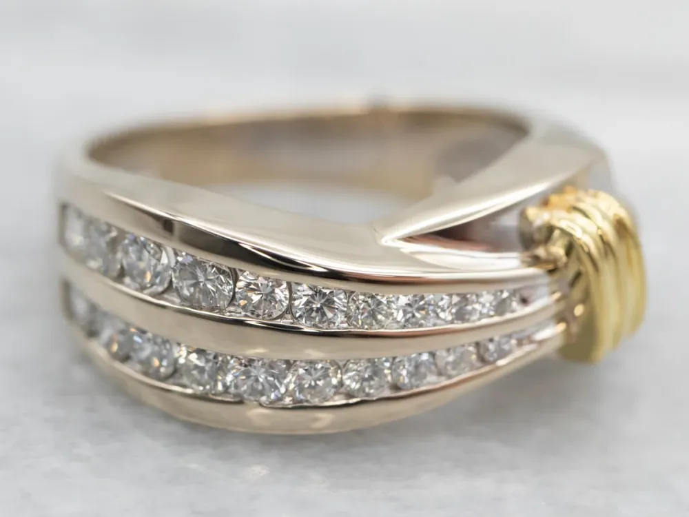 Glittering Two Tone Tweevoudig Row Diamond Wedding Band