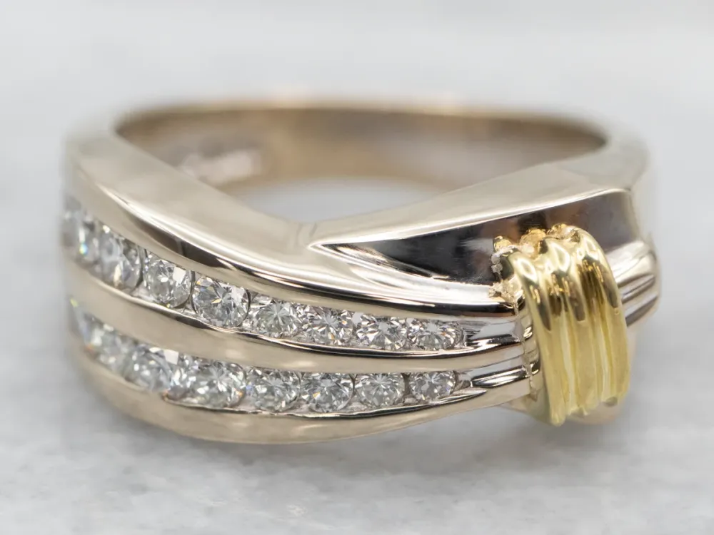 Glittering Two Tone Tweevoudig Row Diamond Wedding Band