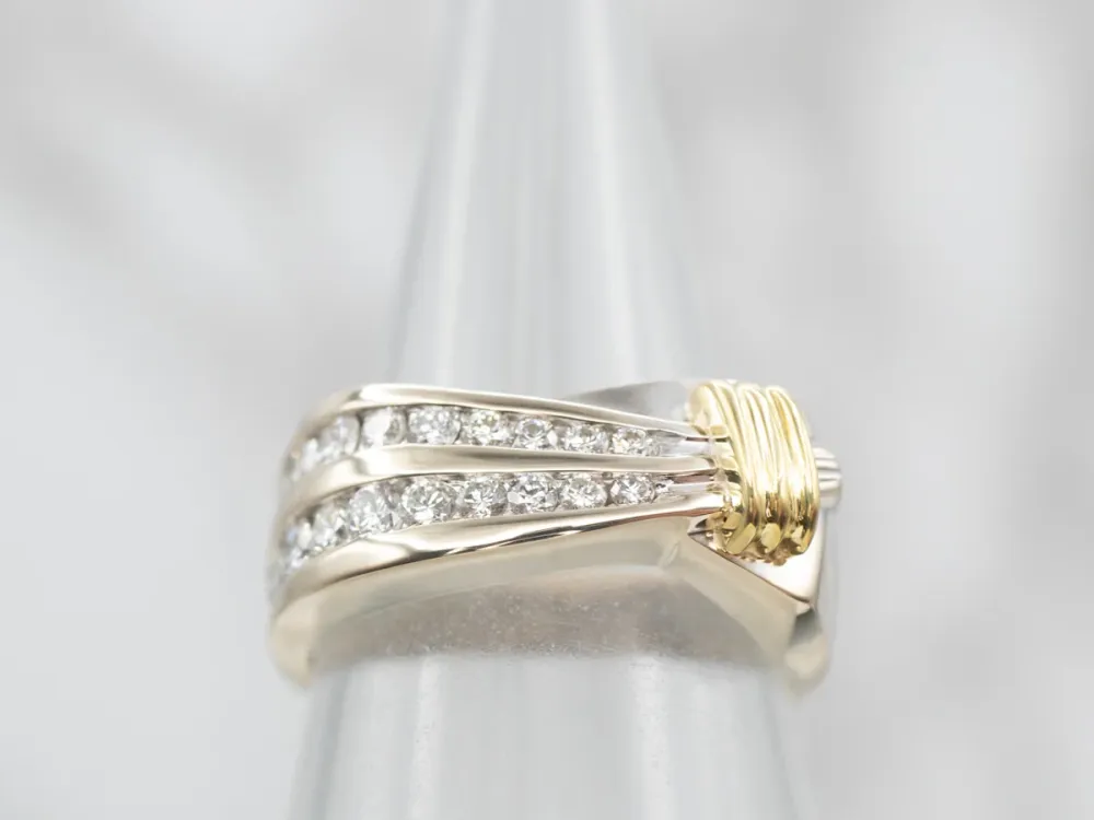 Glittering Two Tone Tweevoudig Row Diamond Wedding Band