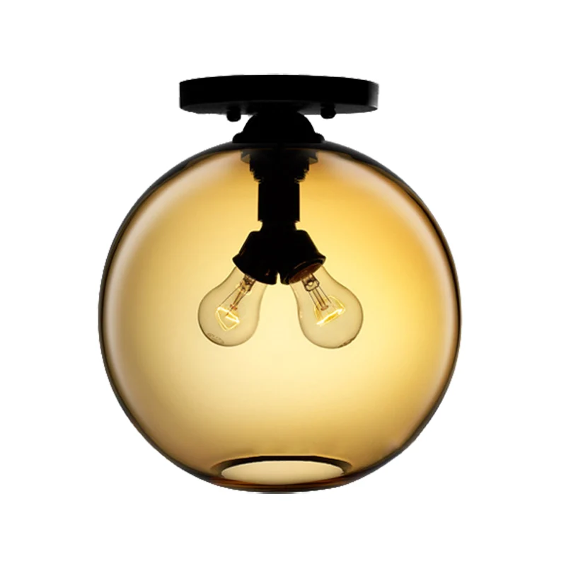 Global plafondlamp met rood/hemelsblauw/amber/donkere rook/koffie glazen kap moderne 2-koppige inbouw plafondlamp