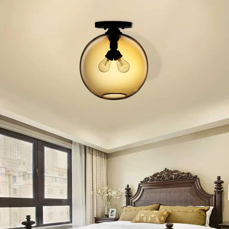 Global plafondlamp met rood/hemelsblauw/amber/donkere rook/koffie glazen kap moderne 2-koppige inbouw plafondlamp